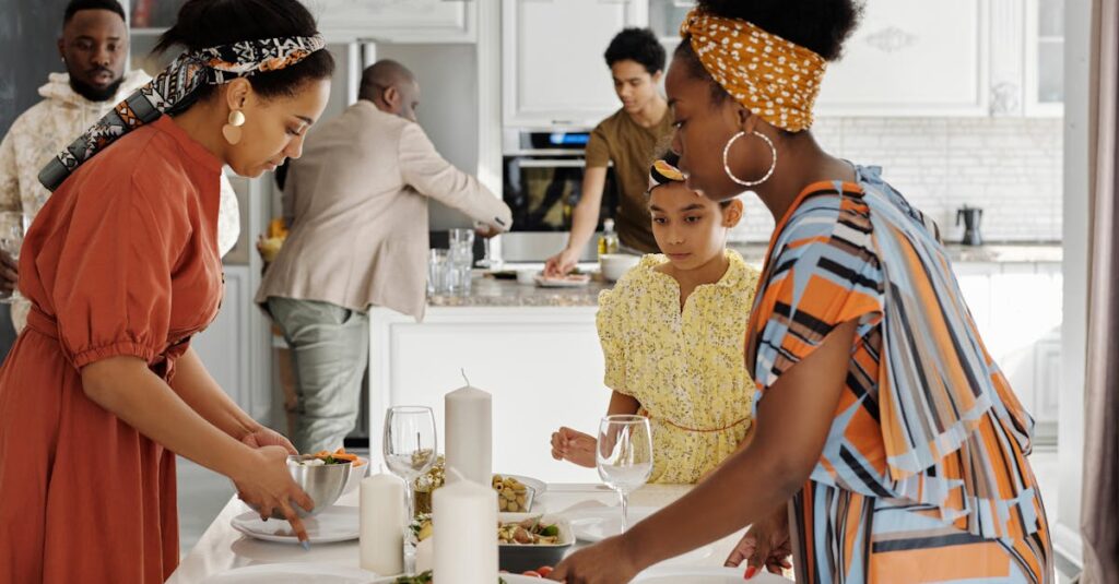 忙しい親が短時間で夕食を用意している様子