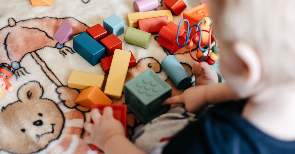 保育士が子どもに合った知育玩具を選定している様子