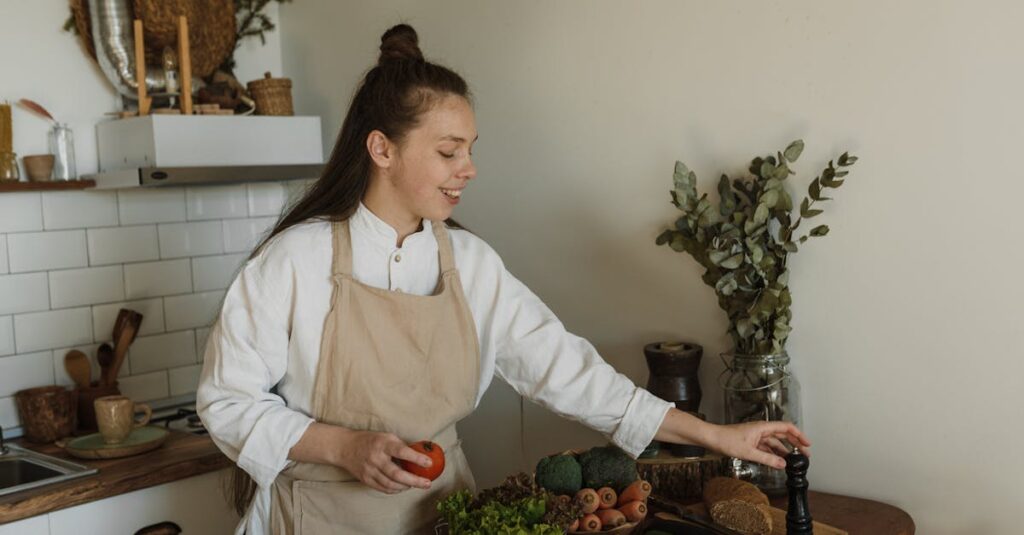 仕事と家庭のバランスが取れた生活を象徴する調理シーン